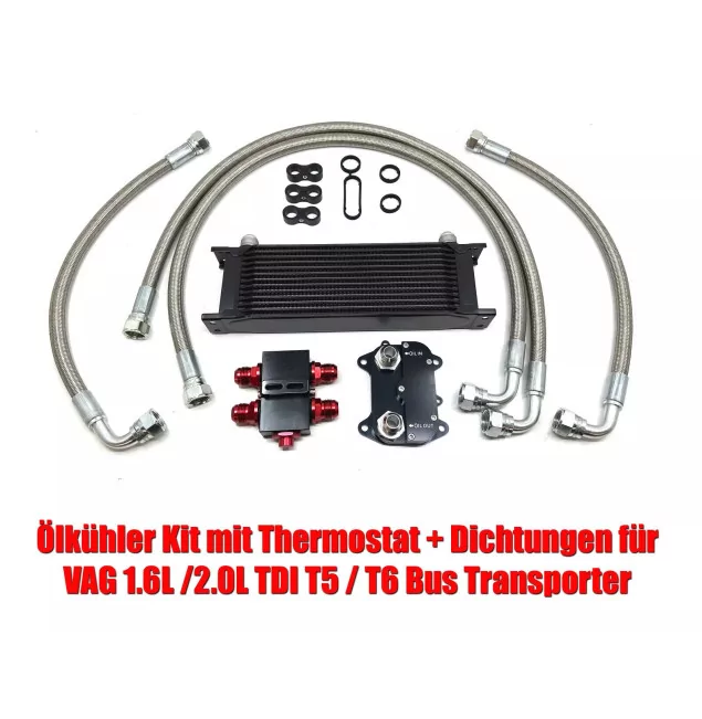 VW T5 T6 2.0L TDI Kit de refroidissement d'huile - 13 rangées avec PTFE en acier inoxydable & thermostat