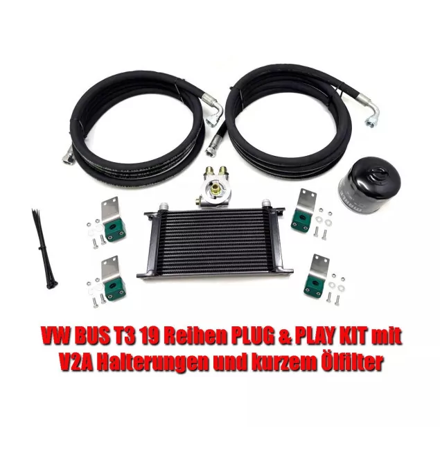 VW T3 Bus oil cooler kit - 19 rows plug&play with short oil filter & stainless steel holder